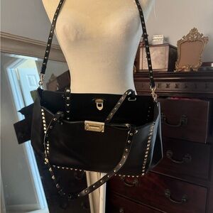 Valentino rockstud leather pebbled tote bag
